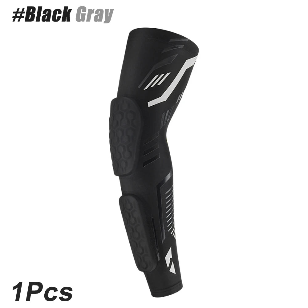Anti-collision Arm Sleeve Protective Compression with Elbow Honeycomb Pad for Youth & Adult Sport Basketball Football Volleyball Black Gray-1Pcs