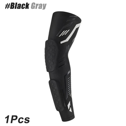 Anti-collision Arm Sleeve Protective Compression with Elbow Honeycomb Pad for Youth & Adult Sport Basketball Football Volleyball Black Gray-1Pcs