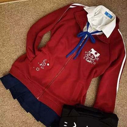 Punk Harajuku American Vintage Cute Print Hoodies Japanese Fashion Loose Y2k Aesthetic Sweatshirts Autumn All Match Clothes New Style 5 red