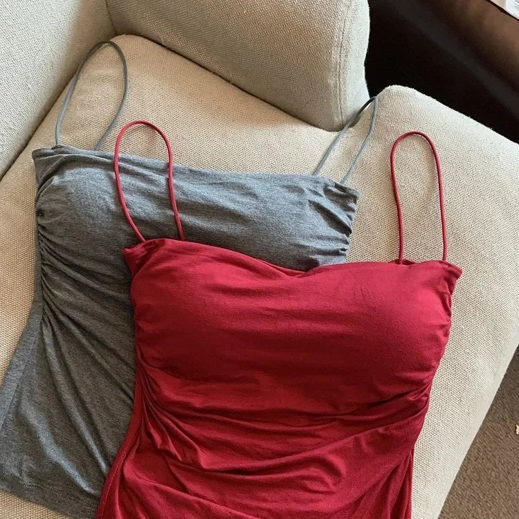 Women With Built In Bra Spaghetti Strap Tanks Summer Camis Tank Casual Tops  For Woman Solid Color Female Korean Style Badiee Stylez