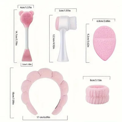 7-piece makeup and face wash beauty set, including 3 headband sets, 1 cosmetic bag, 2 face wash brushes and 1 powder puff Badiee Stylez