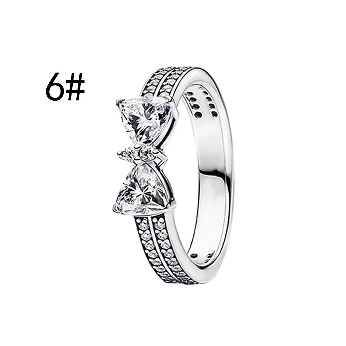 Fine Jewelry Pink Shining Bow Set Ring Earrings Bracelet Necklace Zircon Original 925 Sterling Silver DIY Women DIY Birthdy Gift AMC013004-6