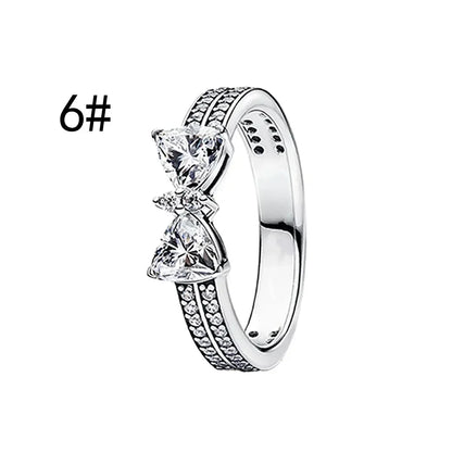 Fine Jewelry Pink Shining Bow Set Ring Earrings Bracelet Necklace Zircon Original 925 Sterling Silver DIY Women DIY Birthdy Gift AMC013004-6