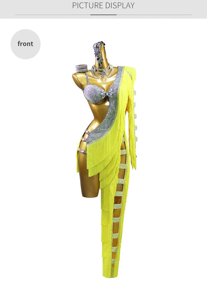 Womens Latin Dance Dress Midi Stage Clothes Elegant Prom Line Tassel Costume Girl Sport Suit Samba Party Practice Wear Customize Badiee Stylez