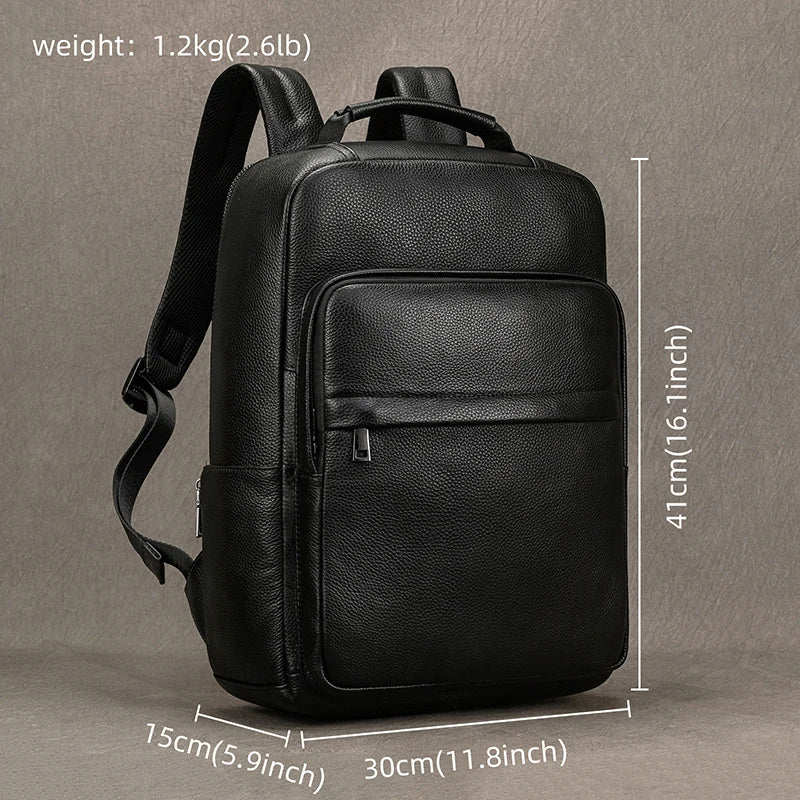 Hot Sale 15.6" Men Laptop Backpack Genuine Leather Waterproof Backpack Fashion Travel Bags School Bag Leather Bookbag Daypack
