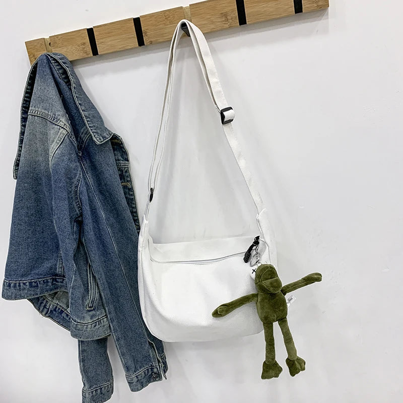 Canvas Crossbody Bag Large Capacity Hip-Hop Street Style For Both Men And Women