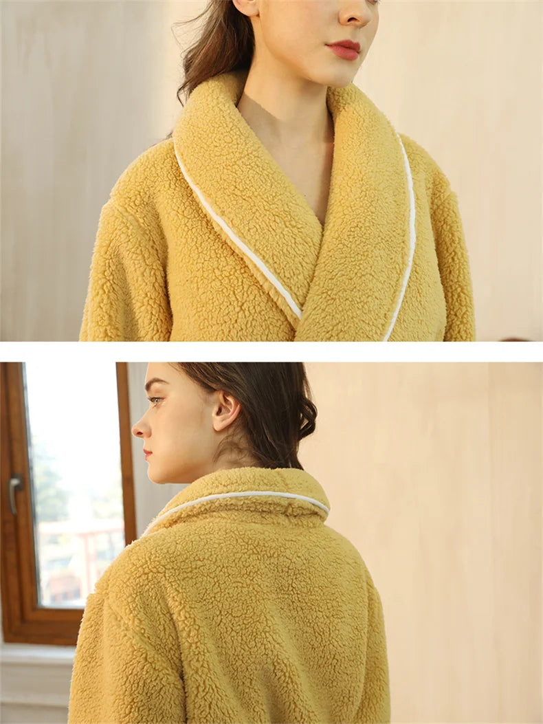 Men's Winter Bathrobe Long Sleeve Warm Turn Down Collar Man Fluffy Bath Robe With Sashes Solid Fleece Dressing Gown For Male