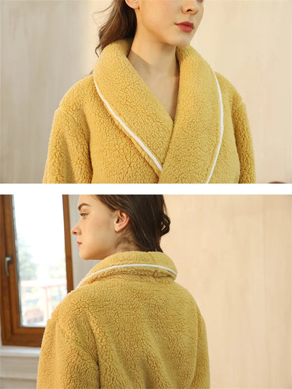 Men's Winter Bathrobe Long Sleeve Warm Turn Down Collar Man Fluffy Bath Robe With Sashes Solid Fleece Dressing Gown For Male