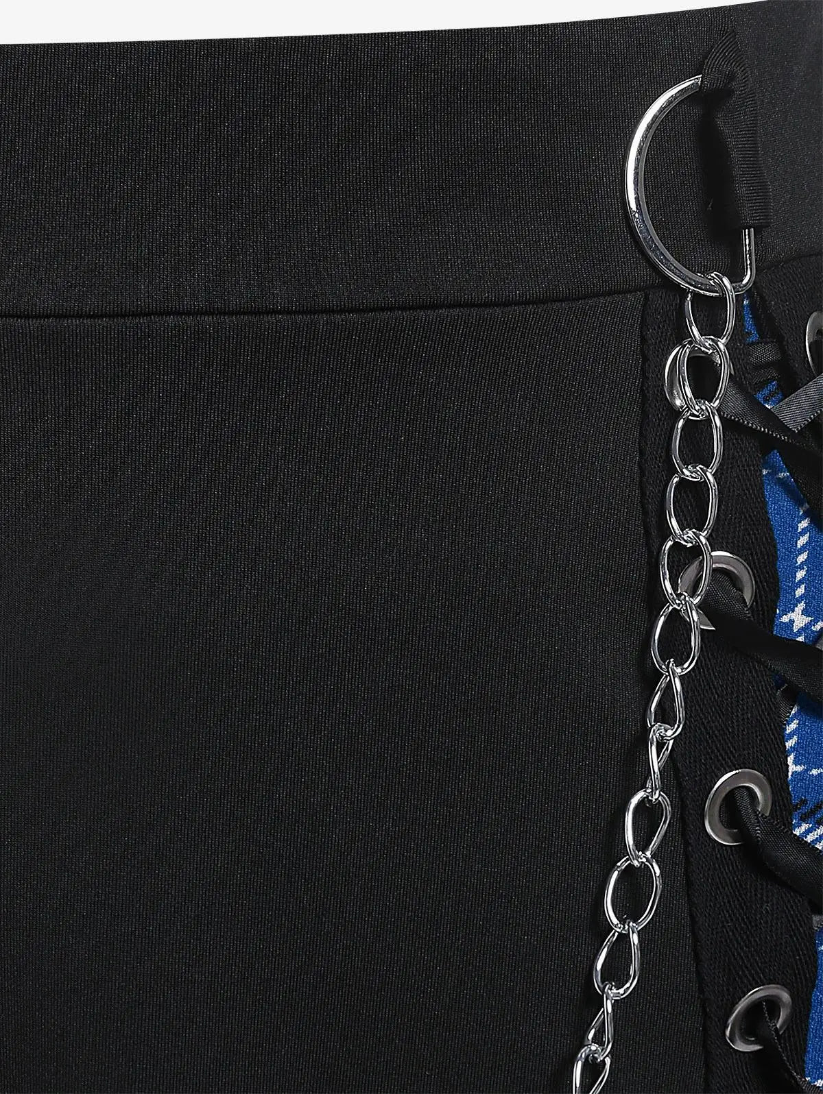 ROSEGAL Plus Size Women's Gothic Skirt Casual Plain Chain Detail High Waisted Stitching Plaid Pleated Layered Lace Up Skirts 5XL