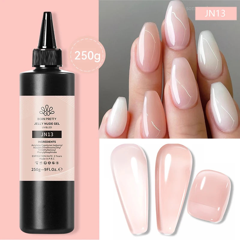 BORN PRETTY 250g Translucent Jelly Red Nude Gel Nail Polish Winter Autumn Manicure Soak Off UV LED Nail Art Gel Christmas Red 250gJN13