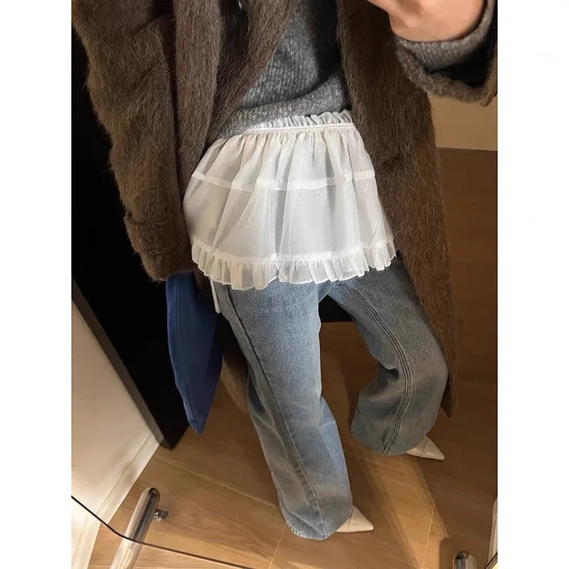 French Lace Up Short Fart Curtain Skirt Spring Layered Skirt INS Women Wrap Skirt Bandage Dress Apron Curtain Expansion Skirt