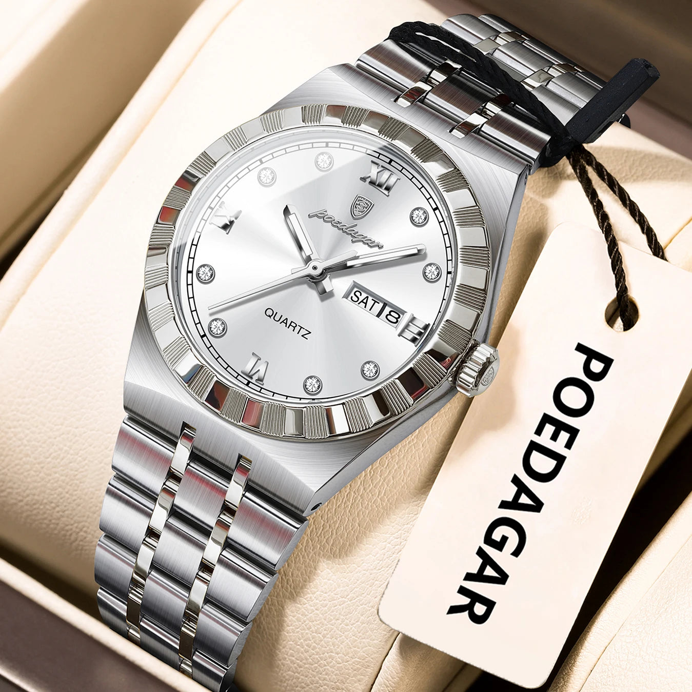 POEDAGAR Luxury Original Ladies Watch Luminous Waterproof Week Date Woman Wristwatch Stainless Steel Women Quartz Watches Female 794 Silver White