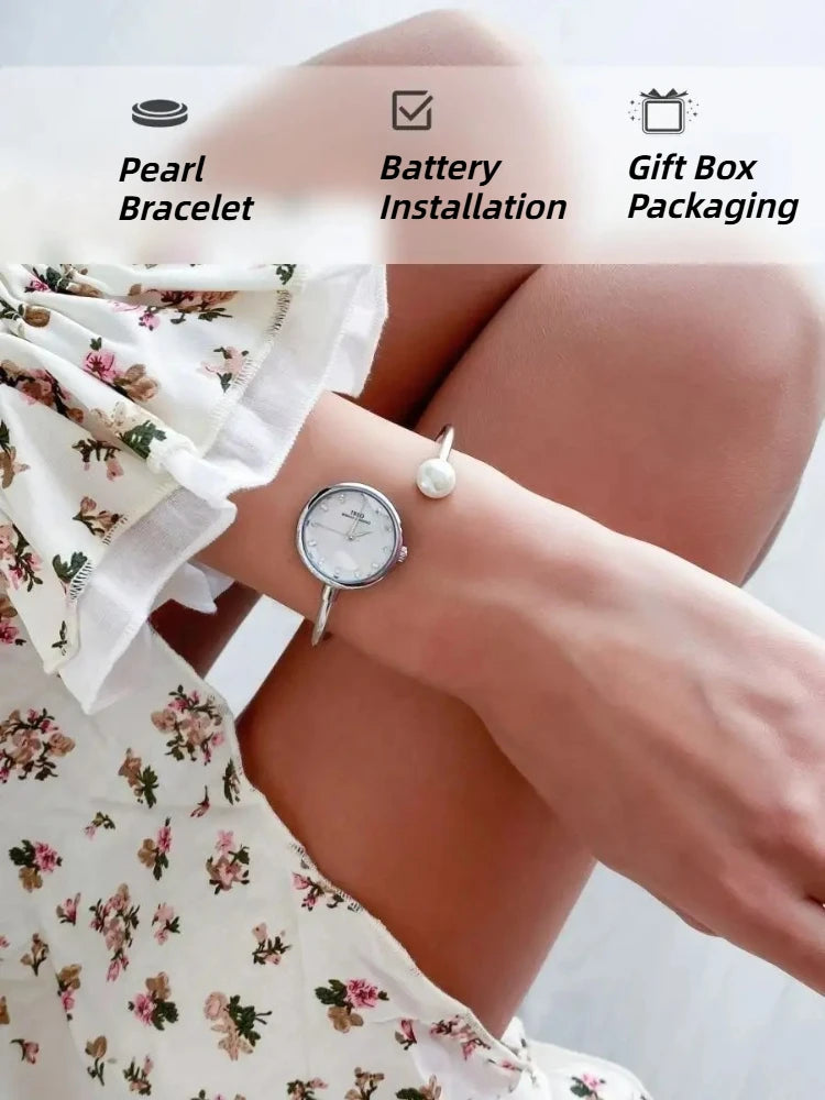 Silver Pearl Bracelet Women's Quartz Watch Simple Ladies Clock Elegant Ladies Watch Bracelet Perimeter 160mm