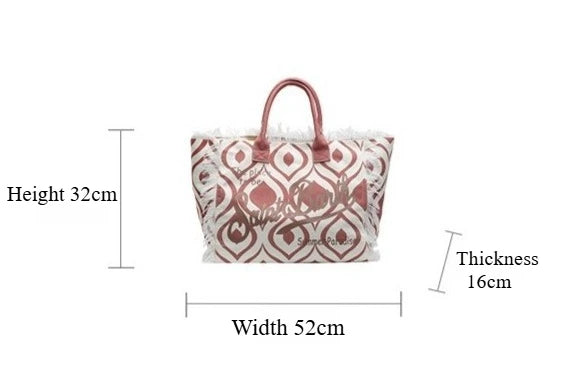 European and American Letters Tassel Canvas Bag Arge Capacity Handbags Travel Women Beach Tote Bag Fashion Casual Shopping Bags