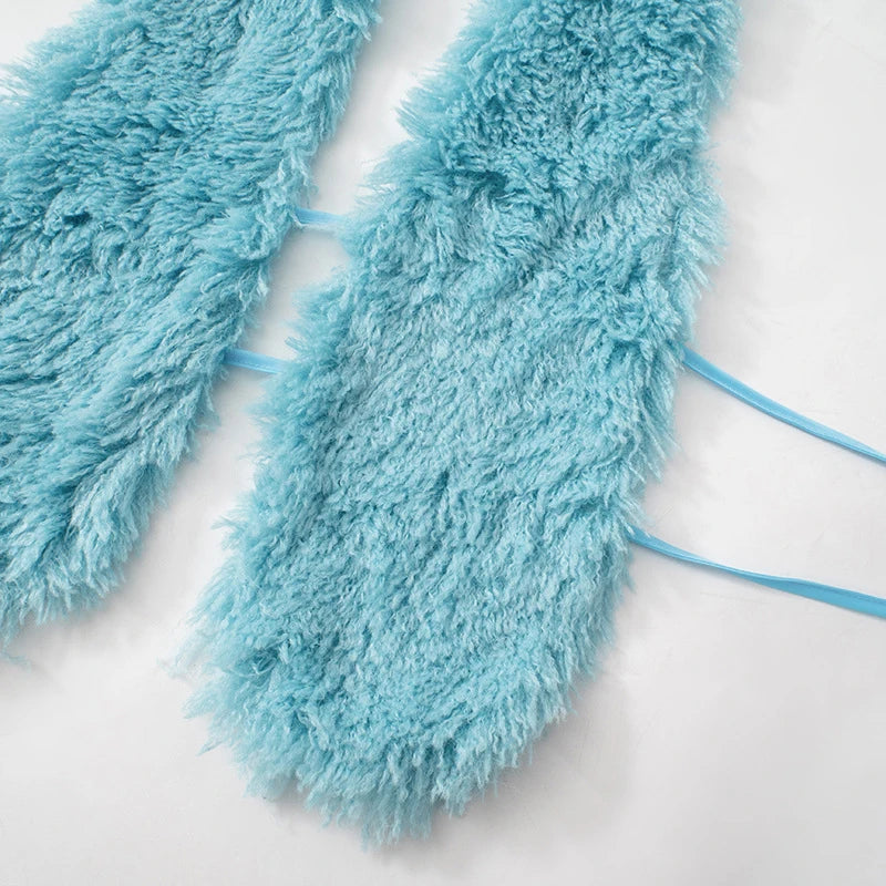 BKLD Sexy Temperament Fluffy Tops For Women High Street Y2K Nightclub Outfits Faux Fur Backless Lacing Solid 2025 Vest Waistcoat