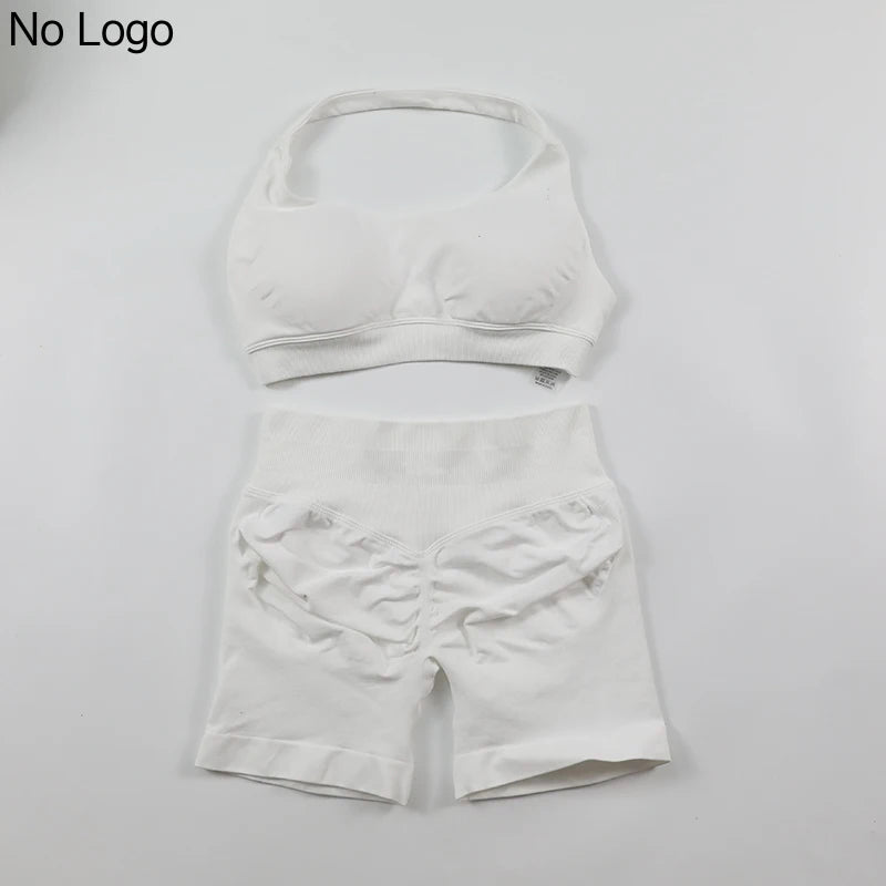 Fitness Shorts Sets Seamless Yoga Set Women 2Pcs Halter Sports Bra Scrunch Butt Gym Shorts Set Workout Clothes Summer Sportswear Badiee Stylez