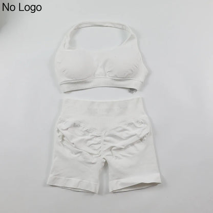 Fitness Shorts Sets Seamless Yoga Set Women 2Pcs Halter Sports Bra Scrunch Butt Gym Shorts Set Workout Clothes Summer Sportswear Badiee Stylez
