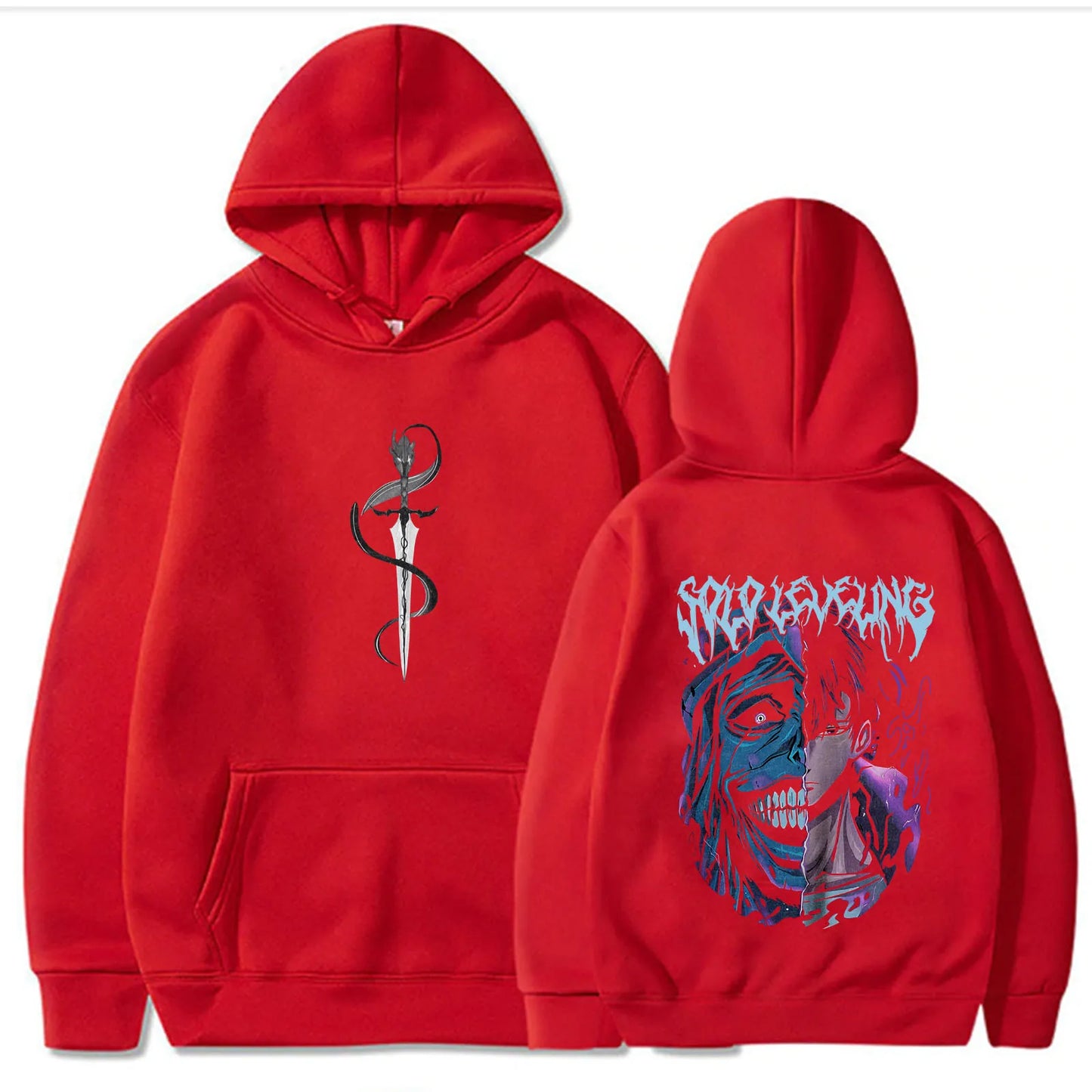 Solo Leveling Statue of God Hoodie Sung Jinwoo Hoodie Anime Graphic Tees Anime Sweatshirts Women Men Gift Streetwear Red