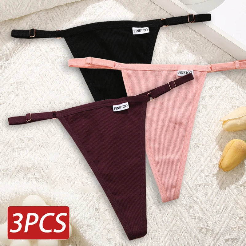 Cotton Sexy Thongs Adjustable Women's Panties Soft Panties Low Waist Seamless Thongs Woman Lingerie Tangas Mujer S-XL FINETOO Set 8 Set
