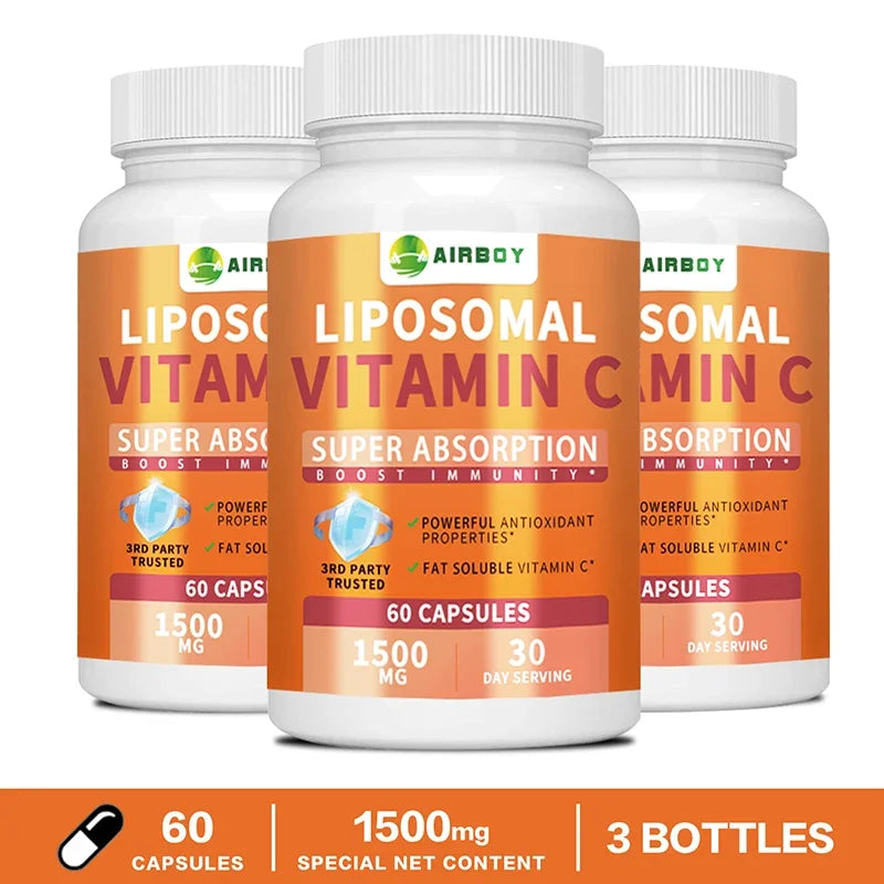 Liposomal Vitamin C - High Absorption VIT C, Immune System & Collagen Booster, Antioxidant 60 Capsule-3bottles
