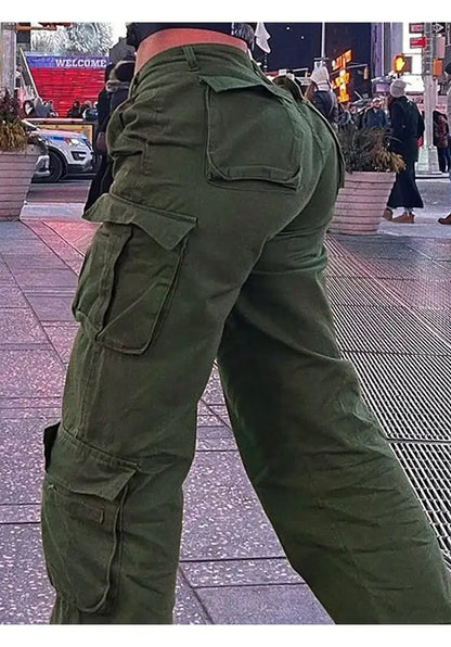 Womens New Denim Cargo Pants Retro Loose Trousers Multi Pocket Hip Hop Jeans Streetwear Wide Leg Casual Straight Pants TC708321