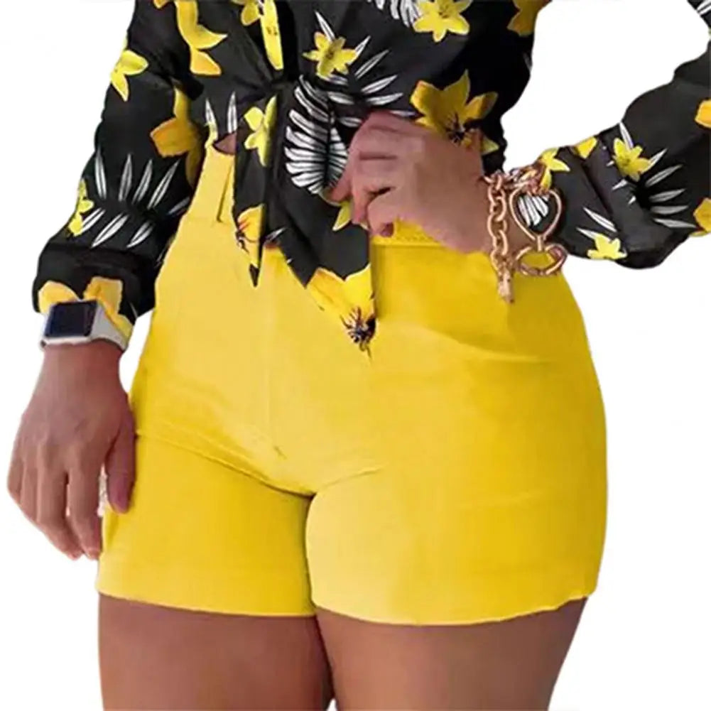 Women Shorts Bottoms Hot Pants Summer Chic Solid Color Back Zipper Hot Pants High Waist Solid Color Back Zipper Slim Shorts Yellow