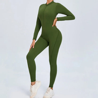 2025 Pad Zipper Long Sleeve Yoga Set Women One Piece Jumpsuit Gym Workout Shorts Fitness Bodysuit Sports Athletic Suit XP358 Badiee Stylez