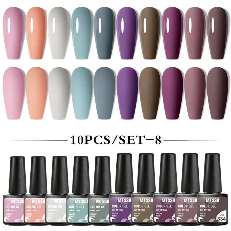 10PCS/Set Gel Nail Polish Set 125 Colors Glitter Semi Permanent Hybrid Gel Varnishes Base Top Coat Soak Off UV LED Nail Art Gel