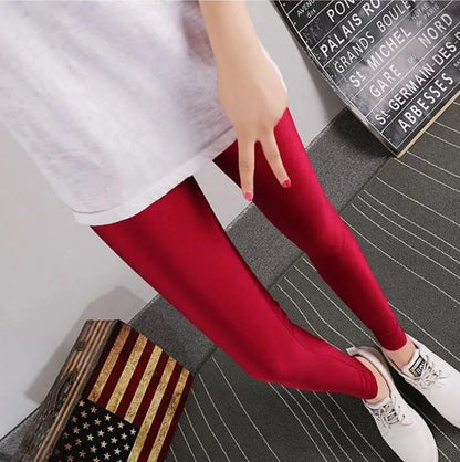 New Spring Solid Candy Neon Leggings for Women High Stretched Female Legging Pants Girl Clothing Leggins Plug Size wine red