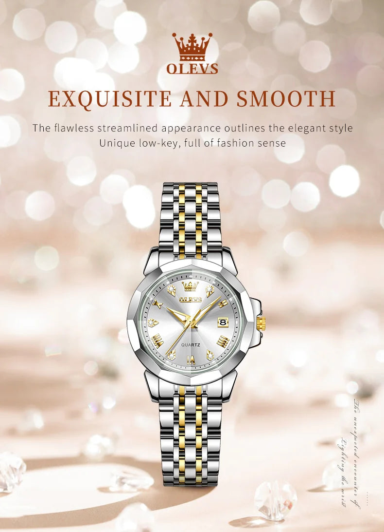 OLEVS 9931X Womens Perfume Watch Rhombic Quartz Watch Stainless Steel Waterproof Ladies Date Watch Gifts Original Elegant New