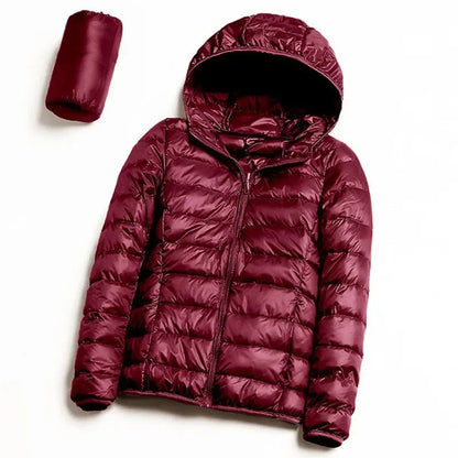 2024 Hooded Jackets Autumn Plus Size 7xl 6xl 5xl Fall Women's Lightweight Water-Resistant Packable Winter Warm Female Down Coats Burgundy