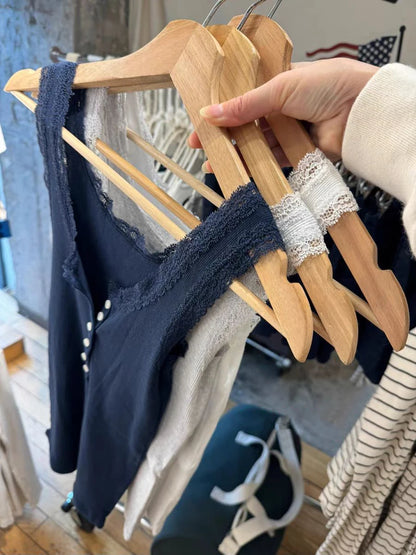 Lace Trim Solid Ribbed Tank Top for Woman Spring Buttons U Collar Sleeveless Slim Camis Simple Cotton Basic Vest Sweet Y2k Tops