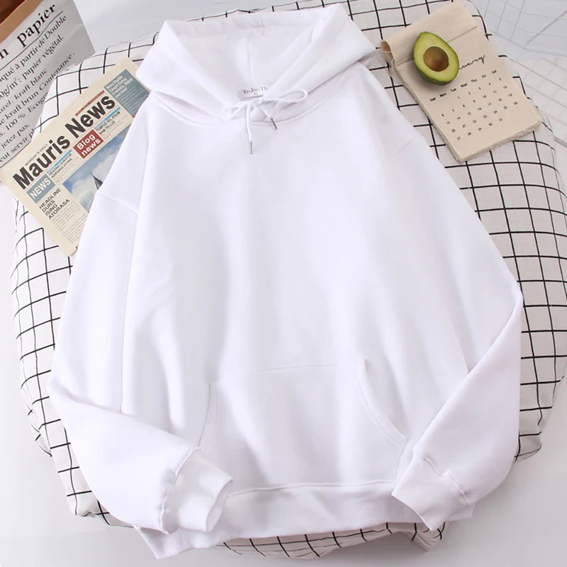Autumn Casual Women's Solid Hoodie Comfortable Strecth Sweatshirts Loose Pocket Warm Clothes Fashion Street Female Pullovers White