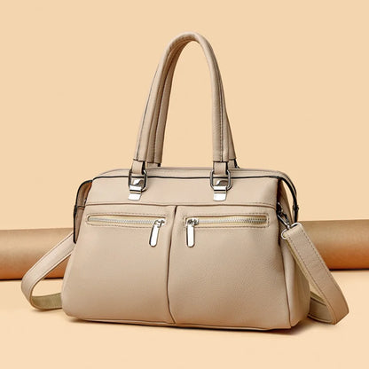 Two Pockets Genuine Brand High Quality Leather Casual Tote Luxury Handbags Women Bags Designer Shoulder Hand Bags for Women Sac