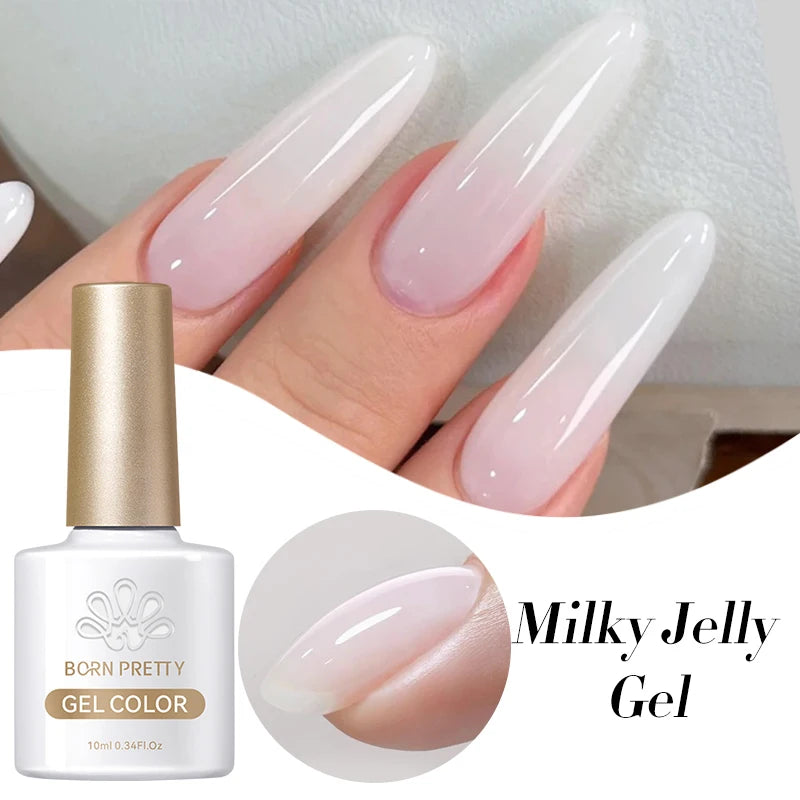 BORN PRETTY 10ml Milky Jelly White Gel Nail Polish Translucent Semi Permanent Soak Off UV LED Gel Varnish Manicure Nail Art 56365