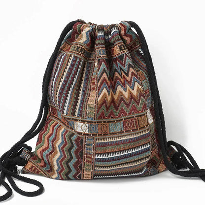 2025 Women Fabric Backpack Female Gypsy Bohemian Boho Chic Aztec Ibiza Tribal Ethnic Cottage Soft Brown Drawstring Rucksack Bags NO 2