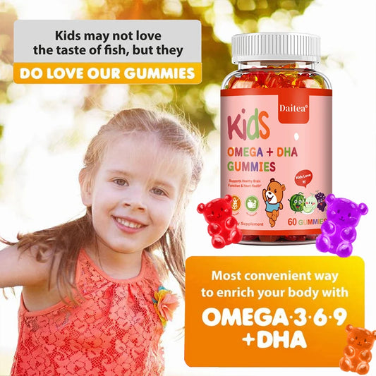 Children's Intelligence Supplement Gummies, Containing Vitamin D, OMEGA + Calcium, Support Attention, Memory, Brain Health