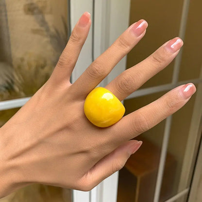 Fashion Resin Plain Ring Candy Color Acrylic Ring Simple Geometric Ring Trendy Ring Exquisite Multicolor Ring Fashion Jewelry Yellow