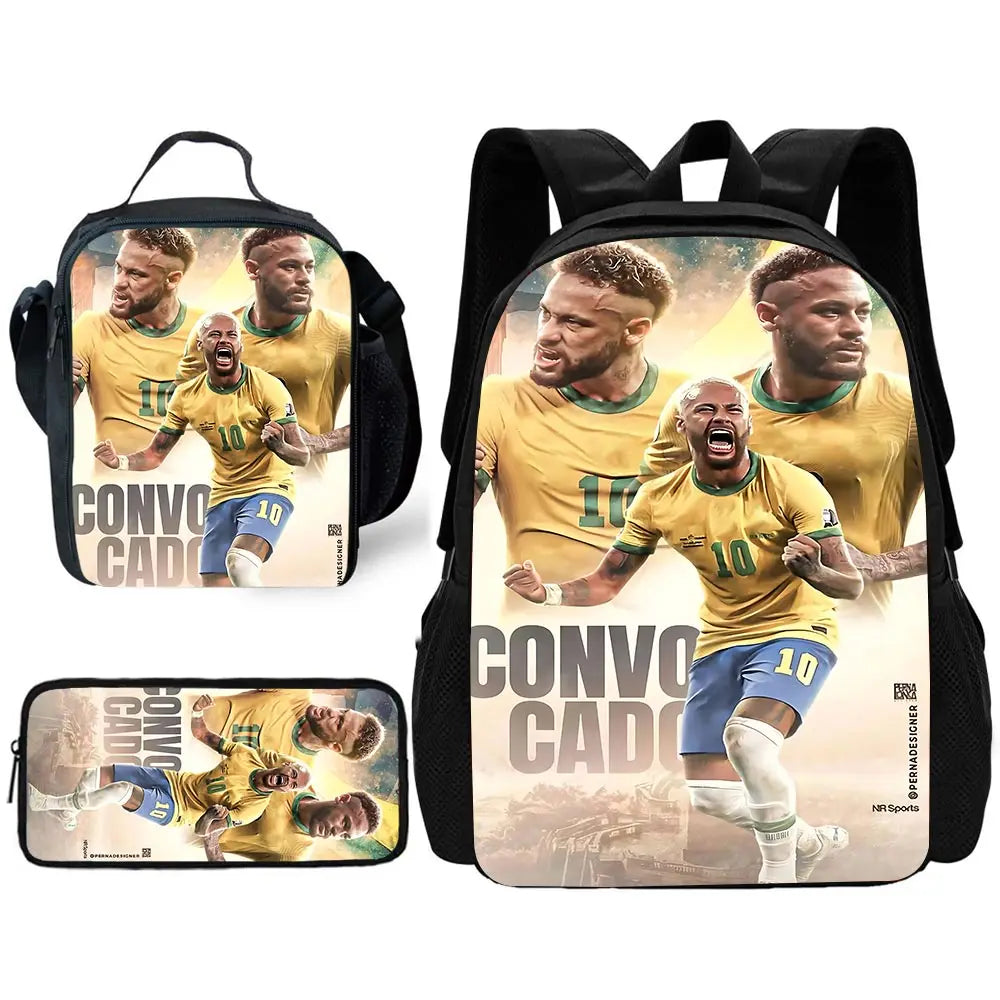 Game Football Child School Backpack with Lunch Bags ,Pencil Bags ,N-NeymarS School Bags for Boys Girls Best Gift TZ-213HJJ06A4