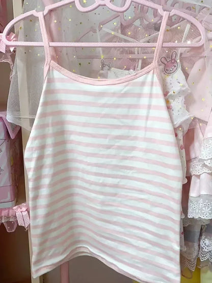 Summer Pink Ropa Mujer Crop Tops Women Clothing Kawaii Sexy 2024 Y2k Tanks Fashion Striped Sweet Vest Slim Fit Sleeveless Camis