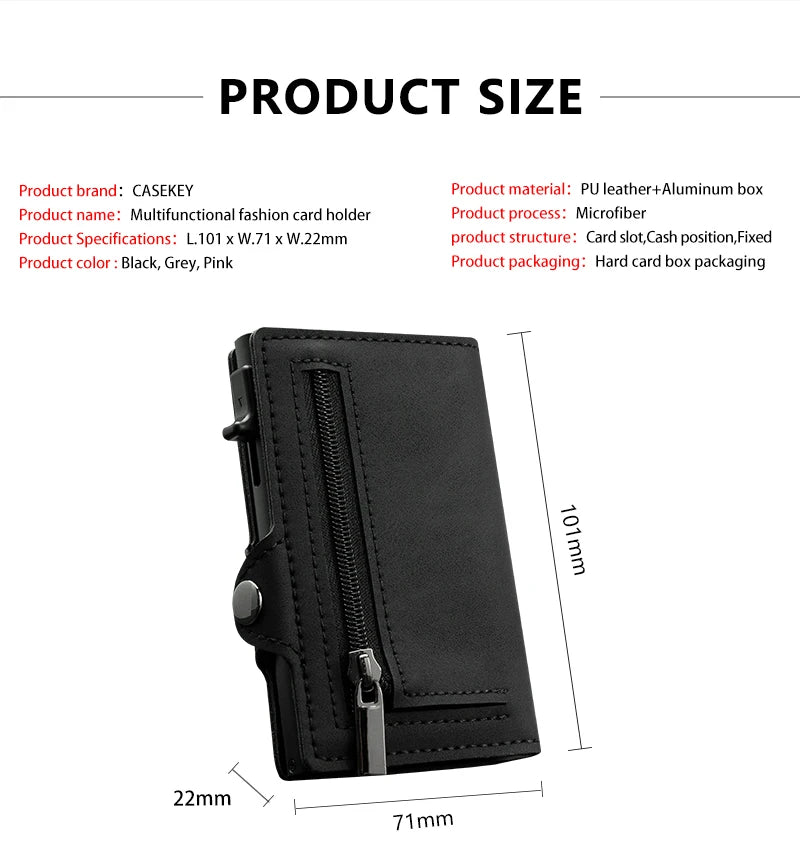 CASEKEY Pink Wallet Slim Minimalist Leather Pop UP Wallet Rfid Blocking Mini Aluminum Automatic Card Holder for Women Men