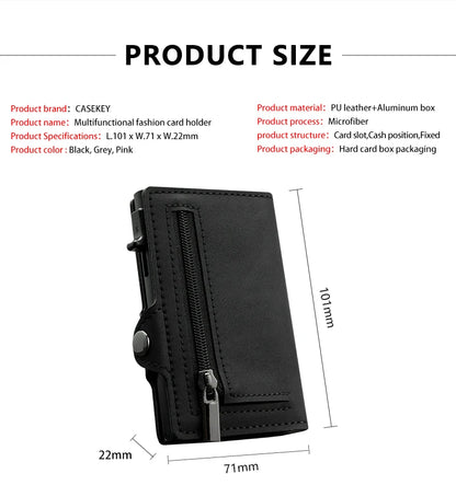 CASEKEY Pink Wallet Slim Minimalist Leather Pop UP Wallet Rfid Blocking Mini Aluminum Automatic Card Holder for Women Men