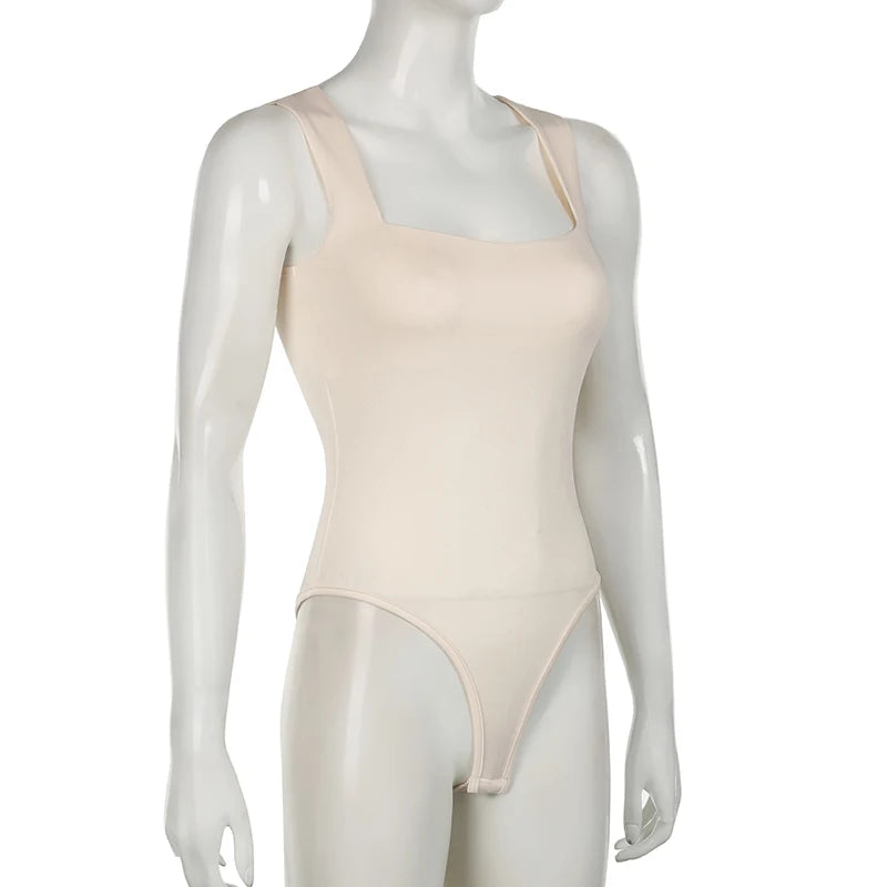 Darlingaga Casual Square Neck Fitness Summer Bodysuit Women Sleeveless Solid Basic One Piece Bodies Sporty Sexy Rompers Outfits