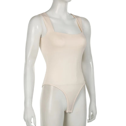 Darlingaga Casual Square Neck Fitness Summer Bodysuit Women Sleeveless Solid Basic One Piece Bodies Sporty Sexy Rompers Outfits