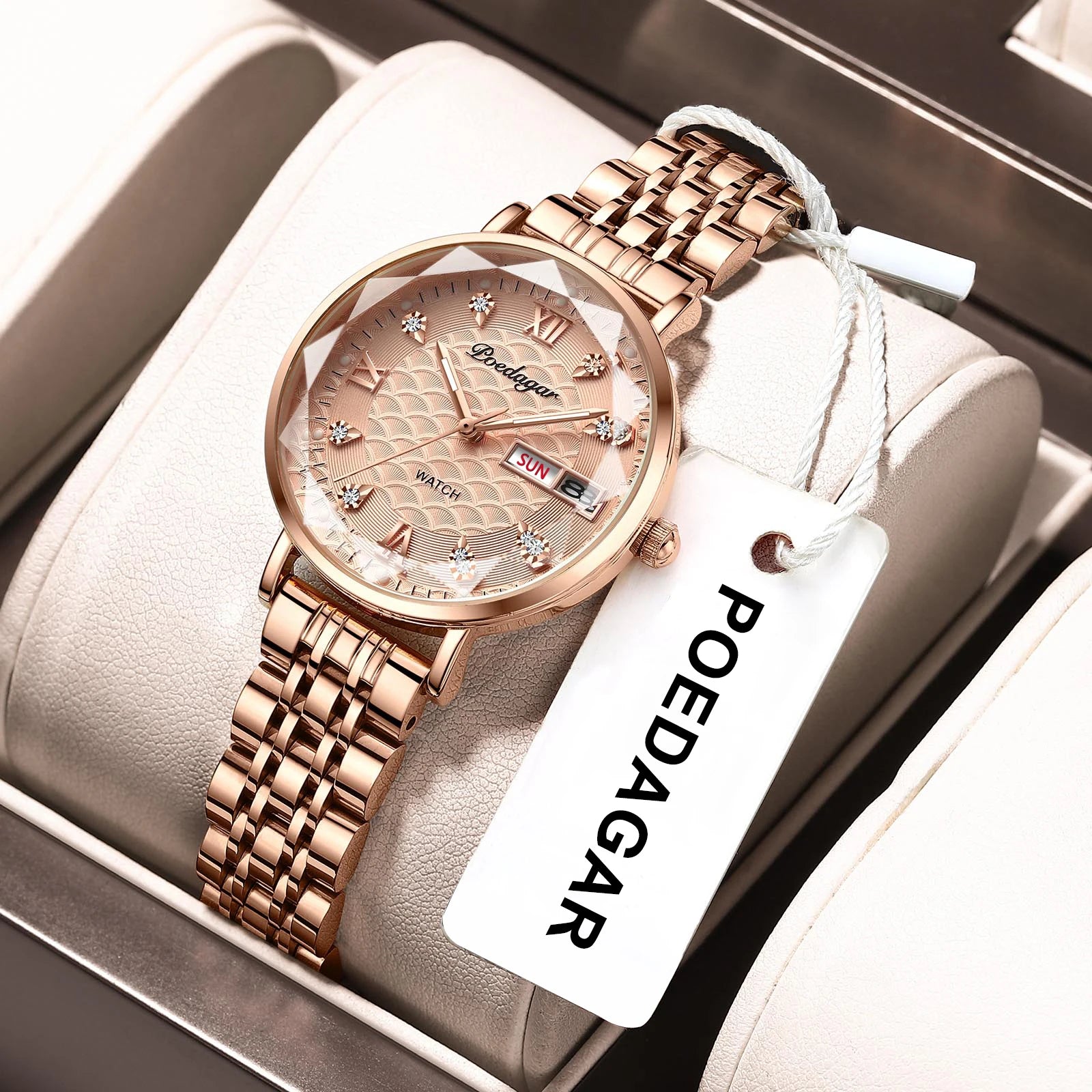 POEDAGAR Original Luxury Women Watch Week Date Waterproof Luminous Stainless Steel Woman Watches Simple Trendy Ladies Wristwatch