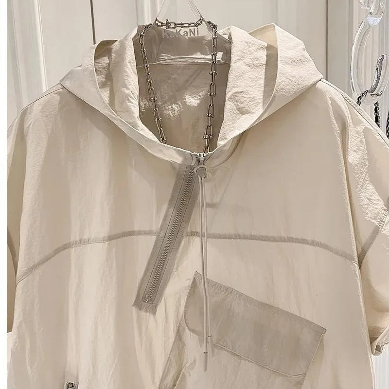 Summer Hoodies Women's Clothing Short Sleeve Hooded Half Zipper Y2k Tops Streetwear Casual Fashion Korean Sweatshirt Ropa Mujer