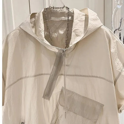 Summer Hoodies Women's Clothing Short Sleeve Hooded Half Zipper Y2k Tops Streetwear Casual Fashion Korean Sweatshirt Ropa Mujer