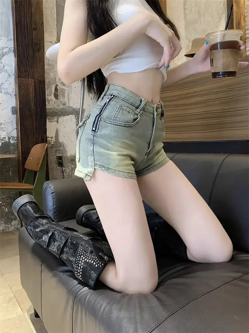 Elasticty Skinny Short Jean Pants Woman Zipper Denim Shorts for Women Designer Trend 2025 Jorts Aesthetic Design XL Streetwear