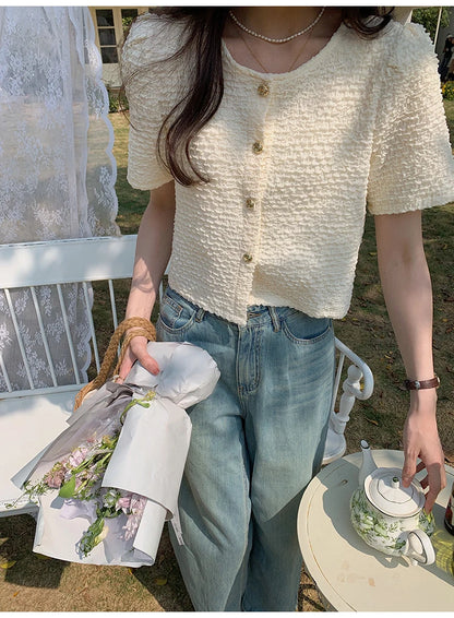 New Summer Short Sleeve O-Neck Women Shirt Sweet White Shirt Blouse Women Tops 2025 Blouses Shirts Blusas Para Mujer Blusa XL183