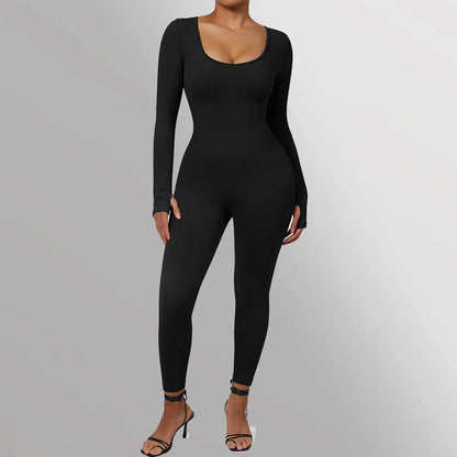 Long Sleeve Jumpsuit Women Bodycon One-piece Outfit Jumpsuit Square Neck Casual Streetwear Rompers Overalls playsuits Bodysuit Badiee Stylez